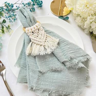 Imagem de Pacote com 2 guardanapos de pano de algodão com franjas verde-mar, 40,6 x 40,6 cm, guardanapos de jantar feitos à mão para casamento, festivais, festas, decoração de casa todos os dias