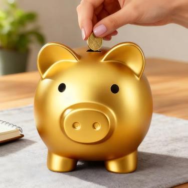 Imagem de Cofrinho, cofrinho de plástico inquebrável para crianças, primeira caixa de dinheiro, presentes práticos para aniversário, Páscoa, Natal (ouro)