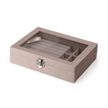 Imagem de Kit 3 porta joias veludo tampa de vidro transparente e mdf - Marvishop