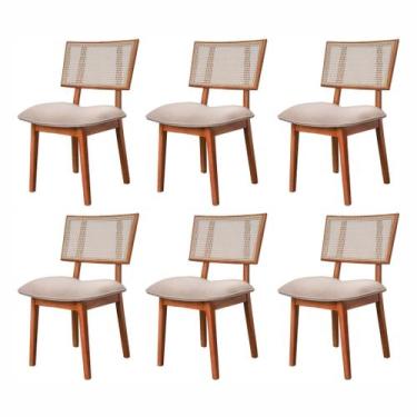 Imagem de Kit 6 cadeiras Madeira Maciça, Rattan de Fibra 100% Natural e Estofada