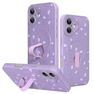 Imagem de KANGHAR Capa compatível com iPhone 17 com estampa de leopardo roxo compatível com Magsafe Cute Cheetah pulseira suporte capa magnética para telefone para mulheres meninas homens capa protetora