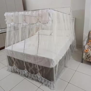 Imagem de Mosquiteiro Casal Completo com Armação – Rede Antimosquito Luxo Renda Volta ao Mundo para Cama Casal e Queen(Branco)