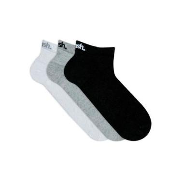 Imagem de Meia Mash Esportiva Sapatilha Branca Cinza e Preta Kit 3 Pares, UN