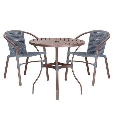 Imagem de 02 Cadeiras Floripa E Mesa Roma 80cm Marrom Trama Original Prata