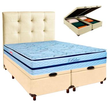 Imagem de Cama + Bau Blindado E Colchão Molas Ensacadas Queen - Blue Paropas + Cabeceira