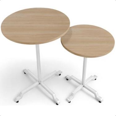 Imagem de Kit Conjunto 2 Mesas De Canto Lateral Alta E Baixa Em Aço Design Moder