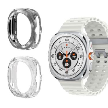 Imagem de HAOZHI 2Peças Película Protetora Compatível com Samsung Galaxy Watch Ultra 47mm,Capa Bumper Case de TPU para Samsung Galaxy Watch Ultra 47mm Protetor de Tela (Prata+Transparente)