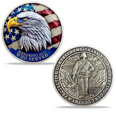 Imagem de Moeda Challenge Coin YGLLSSY Veterans Retro Eagle com bandeira dos EUA