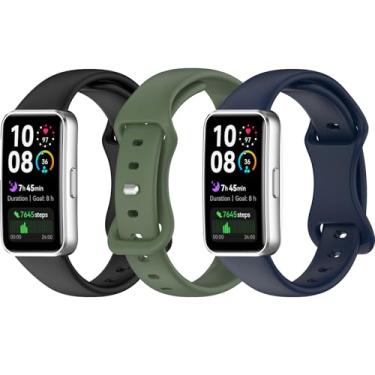 Imagem de HAOZHI 3Peças Pulseira Compatível para Huawei Band 10 9 8,Bracelete Correia Cinta Alça de Substituição para Huawei Band 10,9,8 (Preto+Verde escuro+Azul original)