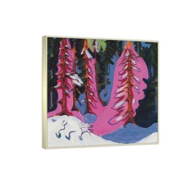 Imagem de Ludwig Kirchner (At the Forest Edge) famosa reprodução de arte de parede - impressões abstratas em tela - imagens de arte de parede para decoração de sala de estar (50 x 50 cm (19,7 x 19,7 pol