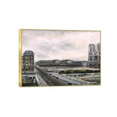 Imagem de BMZFYBS Imagem de arte de parede de paisagem - Impressões em tela vintage - Rua da cidade - Pintura com moldura dourada para sala de estar decoração de casa de fazenda 70 x 100 cm 27 x 39 pol