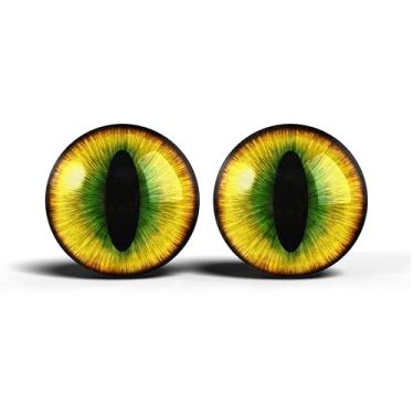 Imagem de Olhos realistas de artesanato de vidro de 2,5 cm, design de íris vertical de gato animal, conjunto de 2 peças, globos oculares de cabochão abobadados, arte, taxidermia e suprimentos para fabricação de