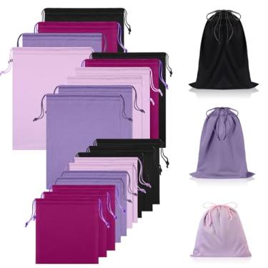 Imagem de Hillban 20 peças de sacos de brinquedo de cetim com cordão organizador de brinquedos de seda bolsa de presente leve multiuso dobrável saco de viagem para mulheres e homens, 3 tamanhos P, M, G, roxo e