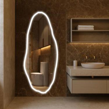 Imagem de Espelho LED Jateado Organico Com Borda Infinita Bivolt Decoração De Lu