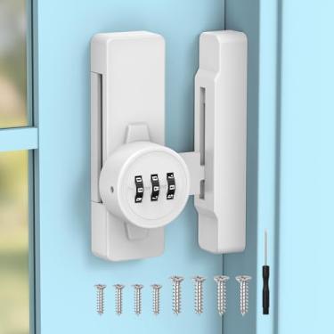 Imagem de YogePote Fechadura de porta com combinação mecânica de 90/180 graus, fechaduras de celeiro deslizantes sem chave de liga de zinco para quarto, galpão, janela, armário - travas de porta de segurança