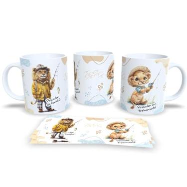 Imagem de Caneca de Cerâmica com Leão Roqueiro, Design Artístico, Estampa Musical em Jeans, Xícara para Café e Chá, 325ml (18819)