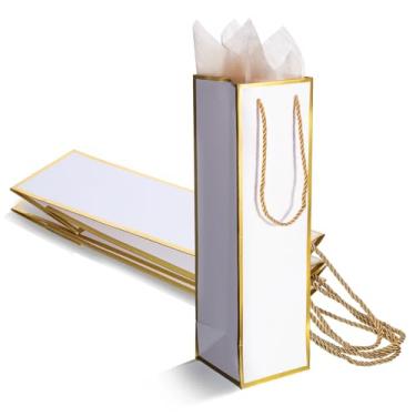 Imagem de Sacos de presente de vinho, 2 peças, sacos de luxo para garrafa de vinho, 10 x 10 x 35 cm, saco de presente branco com alças, licor reutilizável, champanhe, uísque, embalagem de presentes para festa