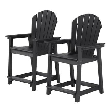 Imagem de Conjunto de 2 cadeiras Adirondack, cadeiras para fogueira resistente ao clima, ergonômica, descanso de braço, cadeiras de fogueira, montagem fácil em 4 degraus, preta