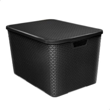 Imagem de Caixa Organizadora 40L Preta Rattan com Tampa Encaixável – Plástico Resistente e Empilhável