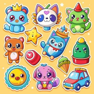 Imagem de Adesivo Infantil Kawai Colorido para Quarto e Cadernos com Animais Carros Sorvetes Estrelas Adesivo fofo 30x30cm