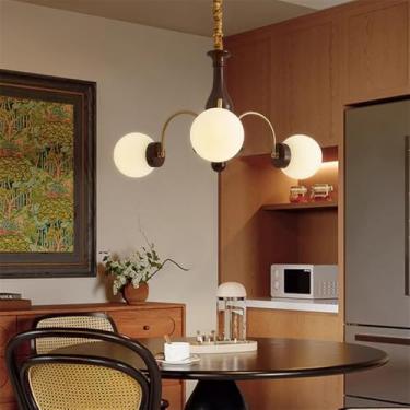 Imagem de Lustre contemporâneo de latão para sala de estar com LED, estilo retrô, criativo, para restaurante, quarto, escritório, hotel, casa de campo, café, luminária pendente (A 3 lâmpadas)