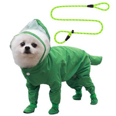 Imagem de Capa de chuva para cães IOICYBF refletiva impermeável com capuz para c