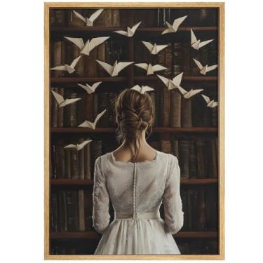 Imagem de Back Woman Painting Vintage Library Posters Girl Reading Book Canvas Vintage Women Pictures Antique Female Painting Moody Girl Poster Dark Academia Artwork Elegant Women Pictures 40.6x61.0 cm Sem