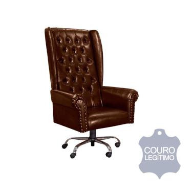 Imagem de Cadeira De Escritório Giratória Presidente Chesterfield Via  Em Couro Legítimo Marrom