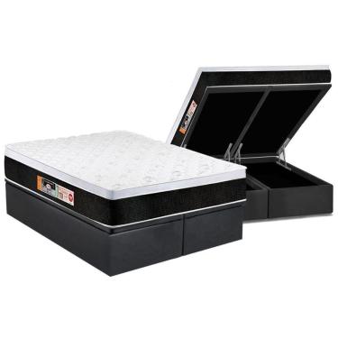 Imagem de Cama Box Baú Queen: Colchão Espuma D45 Castor Black E White Air Euro Pillow + Base Gray(158X198)