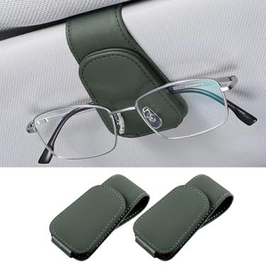 Imagem de Couslcd 2 peças de suportes de óculos de sol para viseira de sol de carro, suporte de óculos de couro, suporte magnético para óculos e clipe de cartão de bilhete, acessórios interiores automotivos