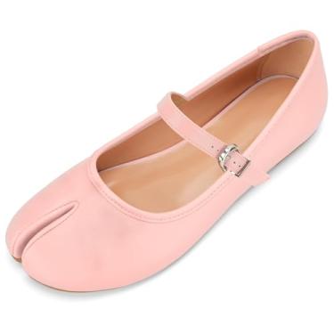 Imagem de Sapatos femininos Tabi Black Mary Janes bico dividido salto alto bloco grosso tira tornozelo confortável vestido trabalho escola escarpin, Sapatilhas - rosa claro, 38