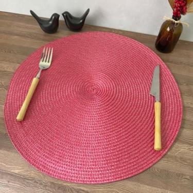 Imagem de Lugar Jogo Americano Redondo Mesa Posta Cozinha Jantar Decorativo Sousplat Tramado Flexível (4, Rosa B)