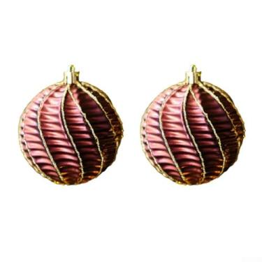 Imagem de Conjunto de enfeites de árvore de Natal, bolas de plástico galvanizadas de 8 cm com acabamento brilhante para decoração de férias em ouro/vermelho/marrom/roxo/azul, 2 peças para exibição interna