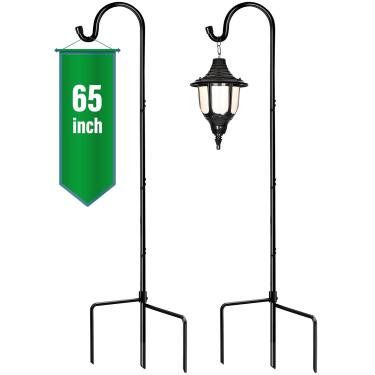 Imagem de GOFORWILD Ganchos Shepherd's 2 unidades, preto, 165 cm de altura, gancho de jardim de metal premium ajustável para uso ao ar livre, plantas suspensas, luzes solares, lanternas, alimentadores de
