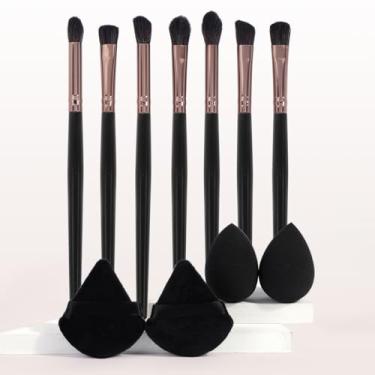 Imagem de Conjunto de 11 pincéis de maquiagem e puff, macio e fofo, adequado para todos os tipos de pele, suave no rosto, ideal para base, blush e sombra (preto)