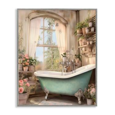 Imagem de Stupell Industries Banheiro com prateleiras cheias de flores arte giclée emoldurada branca, design por Lettered and Fored, 14 x 11