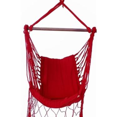 Imagem de Rede Cadeira De teto Balanco Suspensa descanso com espuma e bolsa transporte(Vermelha)