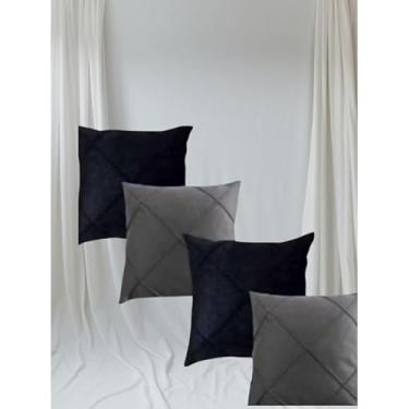 Imagem de Conjunto de Almofadas para Sofá com Capa Removível e Enchimento, Estampa Moderna e Tecido Suave, para Sala, Quarto e Decoracao de Casa (45x45cm) (Preto com cinza)