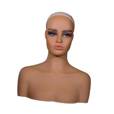 Imagem de harayaa Cabeça de manequim feminino realista, cabeça de exibição com ombros, chapéu, rack de exibição para óculos, óculos de sol