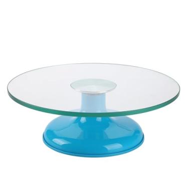 Imagem de Mesa Giratória para Bolo Profissional em Vidro - Com Duplo Rolamento e Base de Silicone Antiderrapante (Boleira Giratória Azul)