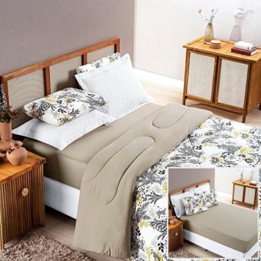 Imagem de Edredom 2,60m X 2,40m + Jogo De Cama Malha Quality King 04 Peças 100% Algodão - Blossom
