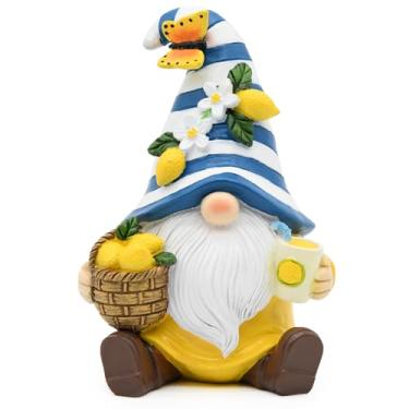 Imagem de KnomeKo Decoração de gnomo de limão de verão, estatueta mediterrânea de resina de limão mediterrâneo de 21 cm, decoração de festa da Costa Amalfitana para jardim, bandeja em camadas, interior e
