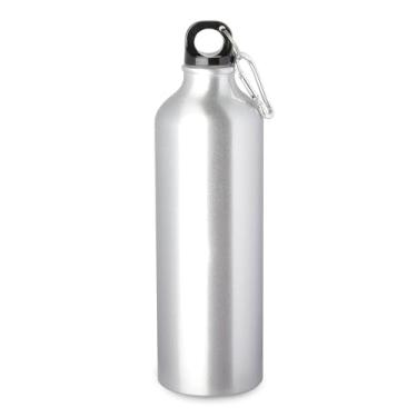 Imagem de Garrafa Squeeze de Alumínio 750ml Metálica | Tampa Rosqueável com Mosquetão Colorido | Ultra Leve 100g | Perfeita para Esportes, Viagem e Camping (Prata)