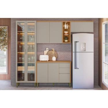 Imagem de Cozinha Completa Allure 4 Peças (2aéreos+1balcão+1cristaleira) Cp11 Jequitiba-gris Fosco - Linea Brasil