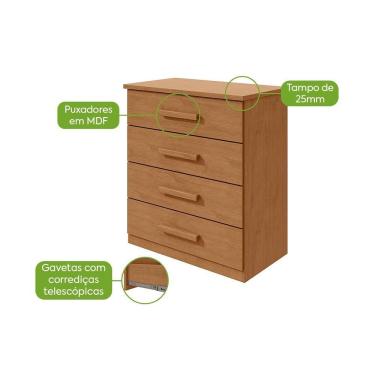 Imagem de Comoda Baiao 4 Gavetas Amendoa Clean