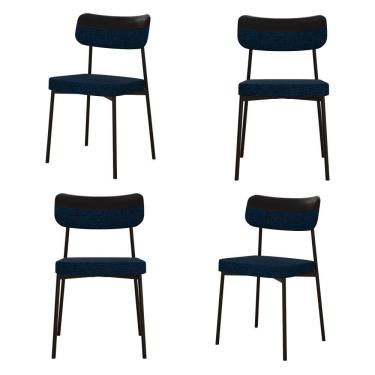 Imagem de Cadeira Mynna Fixa Com 4 Pés 525x470x790 Mm Com 4 Unidades Corriente Azul/Courino Preto