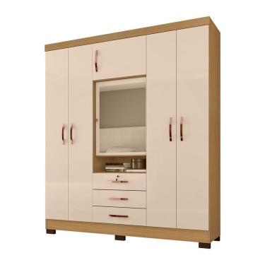 Imagem de Guarda Roupa Casal Com Espelho 6 Portas Porto Carvalho/off White - Pallazio