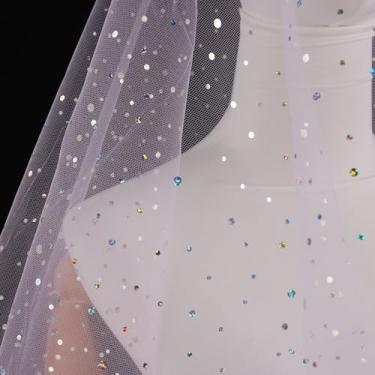 Imagem de HAVII 149,9 cm x 5 jardas de tule branco com glitter, tecido de malha de tule de lantejoulas, tecido de malha para saias tutu, costura, faça você mesmo, artesanato, aniversário, festa de casamento