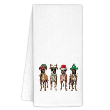 Imagem de Yhtrg Toalhas de cozinha de cachorro boxer de Natal 40,6 x 61 cm, toalhas de mão engraçadas de Papai Noel para decoração de banheiro, presentes boxer para mulheres, toalha de prato de chá para