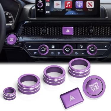 Imagem de DvlynAuroa Acessórios para Honda Civic 2022-2025 e Accord/CRV/HRV/Acura Integra 2023-2025 -A/C, rádio, luz de aviso, tampa do botão de arranque/anel (tela de 9 polegadas, roxo)